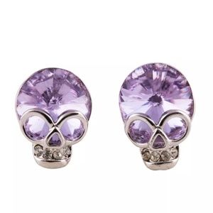 Purple Gemstone Silver Skull Earrings